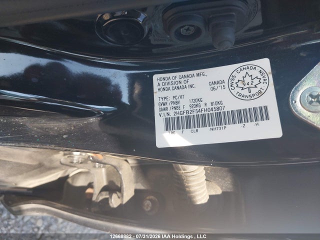 Продажа на аукционе авто 2015 Honda Civic Ex, vin: 2HGFB2F54FH045807, номер лота: 12668882
