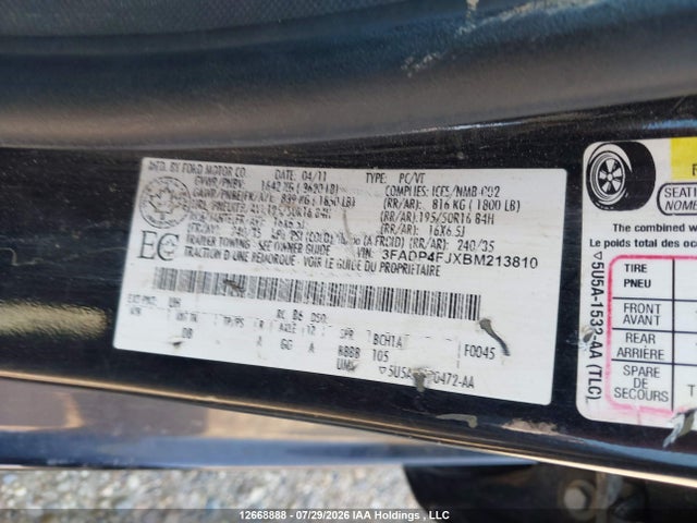Продажа на аукционе авто 2011 Ford Fiesta Ses, vin: 3FADP4FJXBM213810, номер лота: 12668888