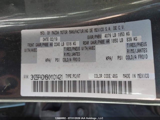 3MZBPADM6KM101421 Mazda Mazda3 Gt