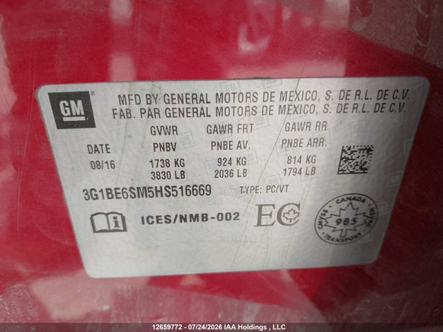 Chevrolet Cruze Lt Auto 2017 3G1BE6SM5HS516669 Image 9