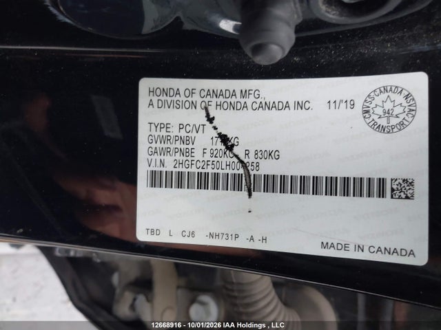 Honda Civic 2020 2HGFC2F50LH004258 Image 9
