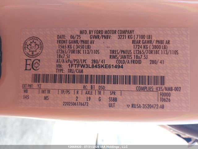 Ford F150 Xlt 2025 1FTFW3L84SKE61494 Image 9