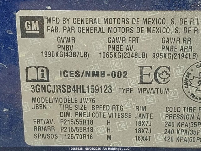 Chevrolet Trax Premier 2017 3GNCJRSB4HL159123 Image 9