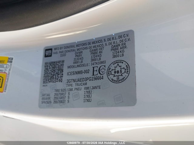 Продаж на аукціоні авто 2023 Gmc Sierra 1500 Pro, vin: 3GTNUAED3PG156664, номер лоту: 12668979