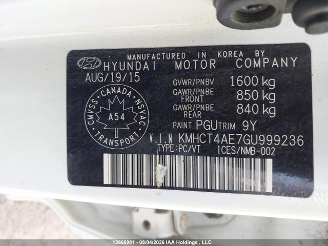 Продаж на аукціоні авто 2016 Hyundai Accent Se, vin: KMHCT4AE7GU999236, номер лоту: 12668981