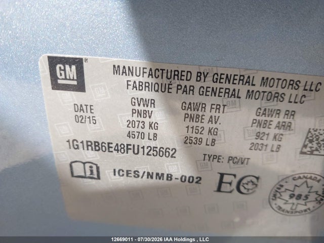 Chevrolet Volt 2015 1G1RB6E48FU125662 Image 9