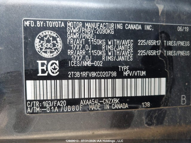 Toyota RAV4 LE 2019 2T3B1RFV8KC020798 Image 18