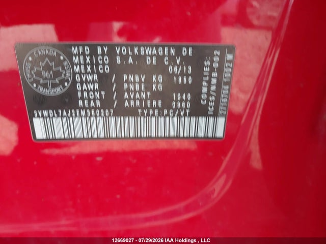 12669027 :رقم المزاد ، 3VWDL7AJ2EM350207 vin ، 2014 Volkswagen Jetta 2.0 Tdi Comfortline/2.0 Tdi Highline/2.0 Tdi Trendline+ مزاد بيع