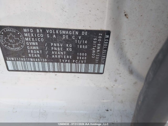 3VW217AU1FM049730 Volkswagen Golf 1.8 Tsi Comfortline/1.8 Tsi Highline/1.8 Tsi Trendline