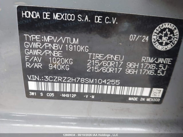 3CZRZ2H78SM104255 Honda HR-V