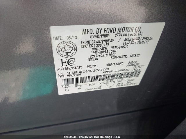 Продажа на аукционе авто 2013 Ford Explorer, vin: 1FM5K8D80DGC83748, номер лота: 12669038