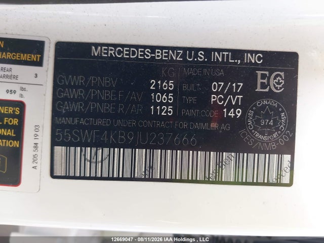 Продажа на аукционе авто 2018 Mercedes-benz C 300 4matic, vin: 55SWF4KB9JU237666, номер лота: 12669047