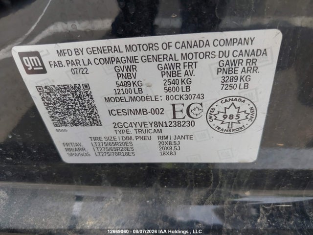 Aukcja sprzedaży 2022 Chevrolet Silverado 3500hd High Country, vin: 2GC4YVEY8N1238230, numer aukcji: 12669060