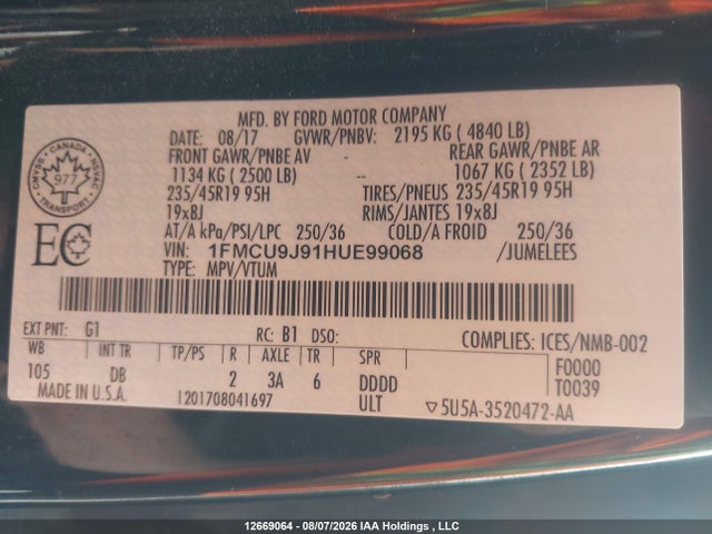 Ford Escape Titanium 2017 1FMCU9J91HUE99068 Image 9