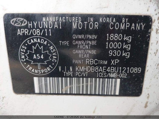 2011 Hyundai Elantra Touring Gl მანქანა იყიდება აუქციონზე, vin: KMHDB8AE4BU121089, აუქციონის ნომერი: 12669087