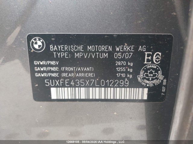Aukcja sprzedaży 2007 Bmw X5, vin: 5UXFE435X7L012299, numer aukcji: 12669105