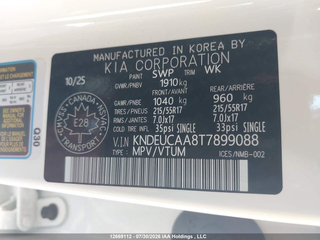 Aukcja sprzedaży 2026 Kia Seltos S, vin: KNDEUCAA8T7899088, numer aukcji: 12669112