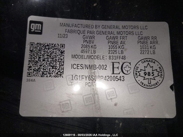 Продаж на аукціоні авто 2023 Chevrolet Bolt Euv Lt, vin: 1G1FY6S08P4200543, номер лоту: 12669116