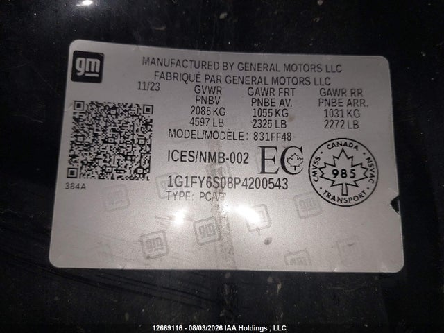 Продаж на аукціоні авто 2023 Chevrolet Bolt Euv Lt, vin: 1G1FY6S08P4200543, номер лоту: 12669116