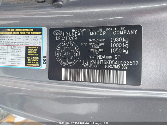 12669120 :رقم المزاد ، KMHHT6KD5AU032512 vin ، 2010 Hyundai Genesis Coupe 2.0t مزاد بيع