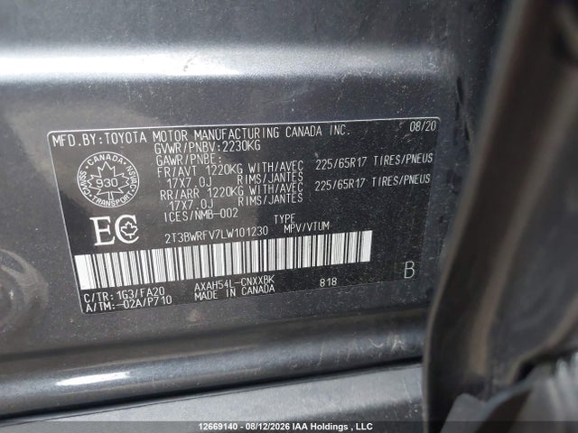 2020 Toyota Rav4 Hybrid Le მანქანა იყიდება აუქციონზე, vin: 2T3BWRFV7LW101230, აუქციონის ნომერი: 12669140