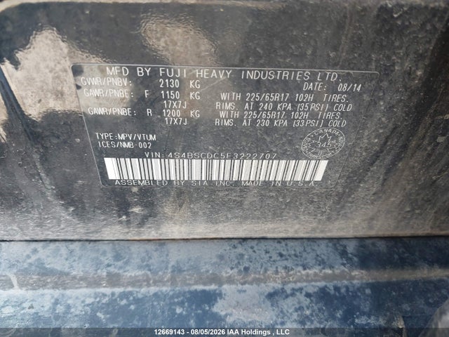 12669143 :رقم المزاد ، 4S4BSCDC5F3222707 vin ، 2015 Subaru Outback 2.5i Touring Package مزاد بيع