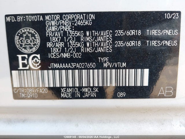 2023 Toyota Bz4x Le მანქანა იყიდება აუქციონზე, vin: JTMAAAAA3PA027650, აუქციონის ნომერი: 12669145
