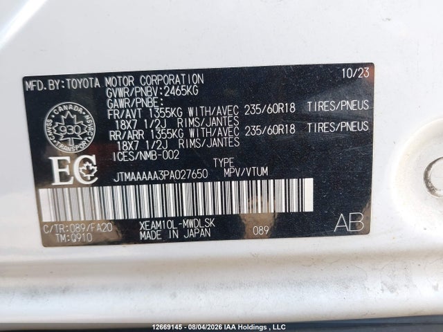2023 Toyota Bz4x Le მანქანა იყიდება აუქციონზე, vin: JTMAAAAA3PA027650, აუქციონის ნომერი: 12669145