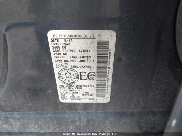 JN8AZ1MW3EW501729 Nissan Murano S/sl/sv/le