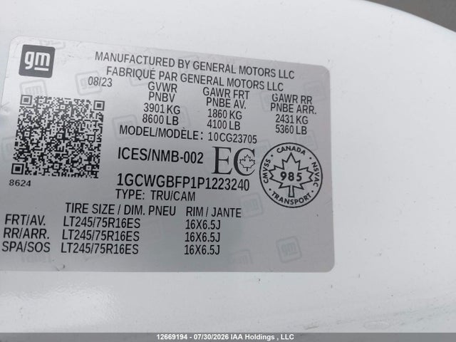 Продажа на аукционе авто 2023 Chevrolet Express G2500, vin: 1GCWGBFP1P1223240, номер лота: 12669194