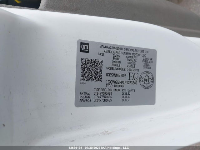 Продажа на аукционе авто 2023 Chevrolet Express G2500, vin: 1GCWGBFP1P1223240, номер лота: 12669194