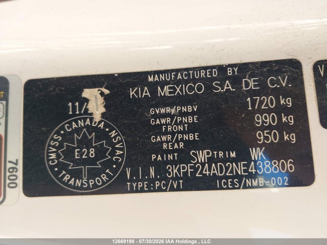 Aukcja sprzedaży 2022 Kia Forte, vin: 3KPF24AD2NE438806, numer aukcji: 12669198