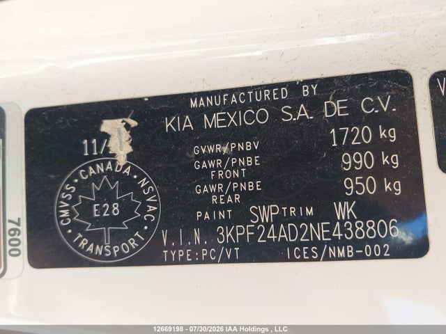 Aukcja sprzedaży 2022 Kia Forte, vin: 3KPF24AD2NE438806, numer aukcji: 12669198
