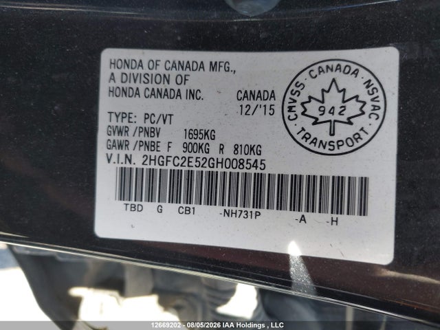 Aukcja sprzedaży 2016 Honda Civic, vin: 2HGFC2E52GH008545, numer aukcji: 12669202