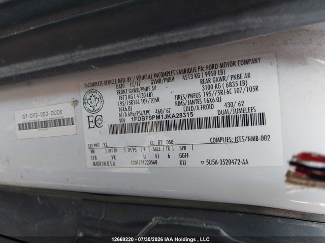 Ford Transit 2018 1FDBF9PM1JKA28315 Image 16