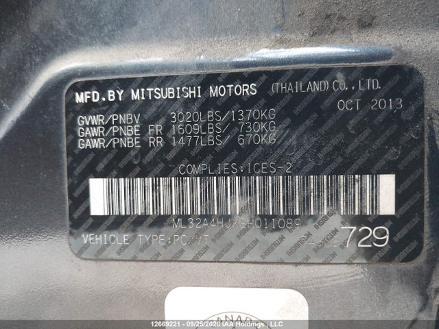 Продажа на аукционе авто 2014 Mitsubishi Mirage Es, vin: ML32A4HJXEH011089, номер лота: 12669221