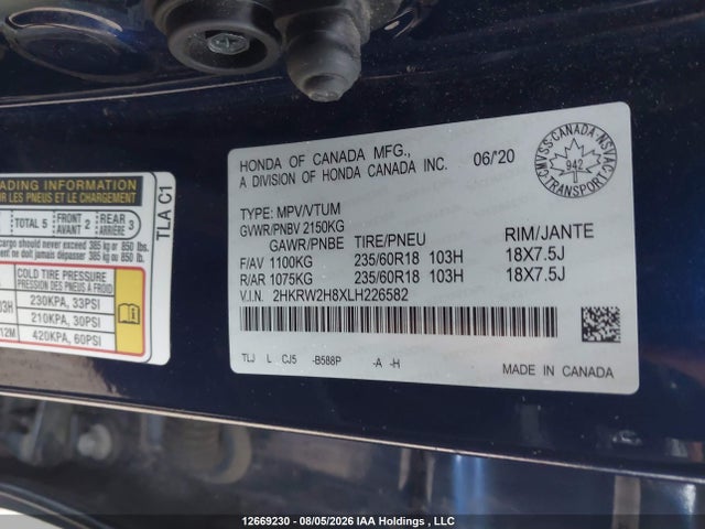 Продаж на аукціоні авто 2020 Honda Cr-v Exl, vin: 2HKRW2H8XLH226582, номер лоту: 12669230