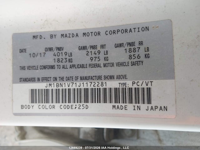 Продаж на аукціоні авто 2018 Mazda 3, vin: JM1BN1V71J1172281, номер лоту: 12669239
