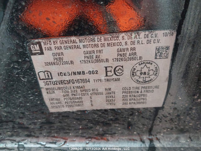 3GTU2VEC3FG167694 GMC Sierra K1500 Slt