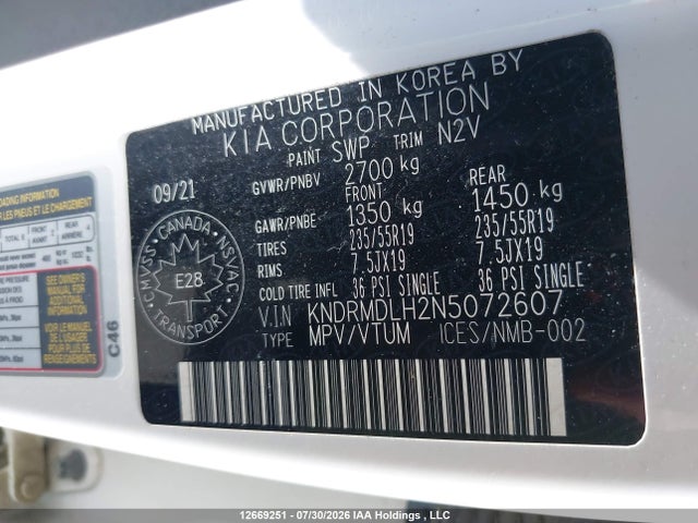 Aukcja sprzedaży 2022 Kia Sorento Plug-in Hybrid Sx W/grey Interior/sx W/navy Blue Interior, vin: KNDRMDLH2N5072607, numer aukcji: 12669251