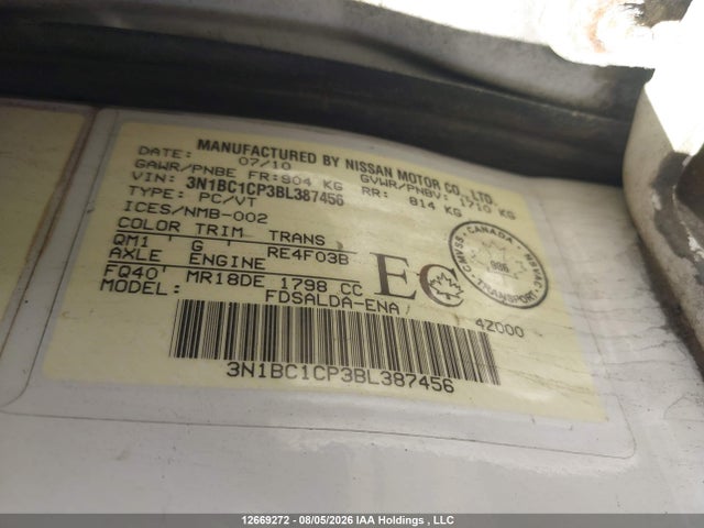 Aukcja sprzedaży 2011 Nissan Versa, vin: 3N1BC1CP3BL387456, numer aukcji: 12669272