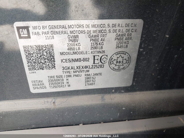 Aukcja sprzedaży 2019 Gmc Terrain Denali, vin: 3GKALXEX4KL225283, numer aukcji: 12669293