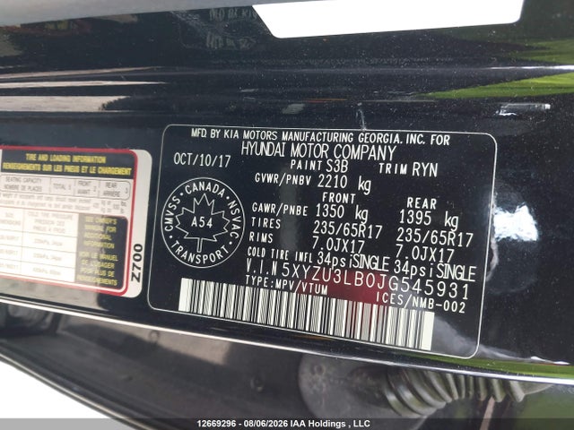 12669296 :رقم المزاد ، 5XYZU3LB0JG545931 vin ، 2018 Hyundai Santa Fe Sport 2.4 Premium مزاد بيع