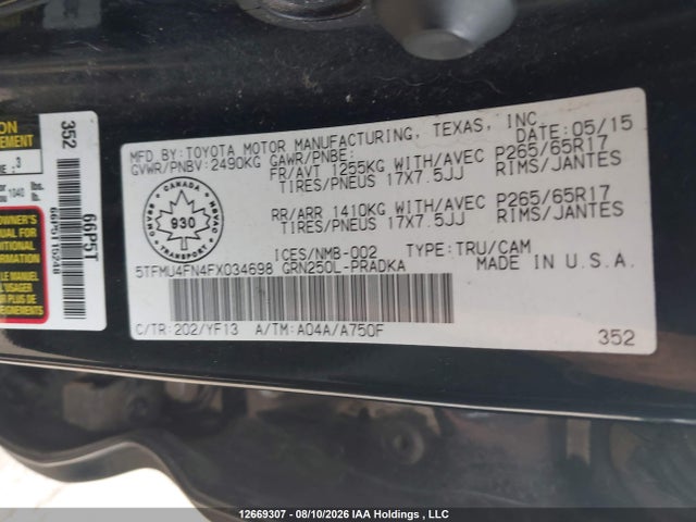 Aukcja sprzedaży 2015 Toyota Tacoma Double Cab Long Bed, vin: 5TFMU4FN4FX034698, numer aukcji: 12669307