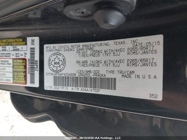 Aukcja sprzedaży 2015 Toyota Tacoma Double Cab Long Bed, vin: 5TFMU4FN4FX034698, numer aukcji: 12669307