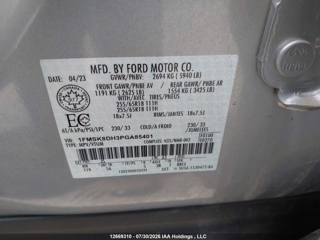 Ford EXPLORER XLT 2023 1FMSK8DH3PGA85401 Image 9