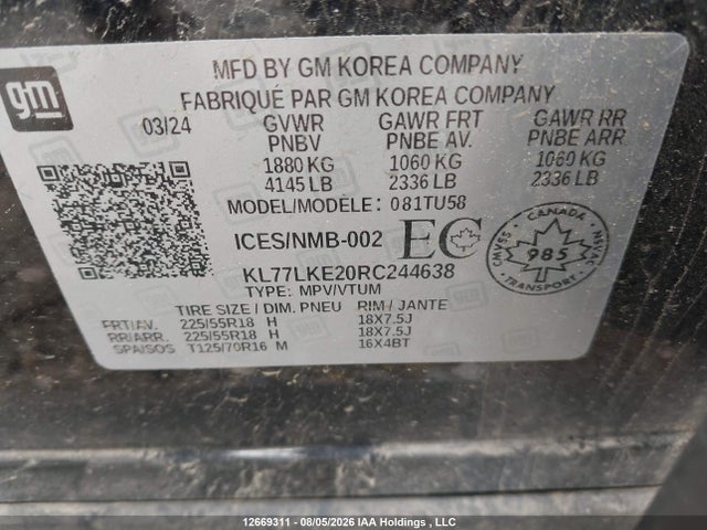 KL77LKE20RC244638 Chevrolet Trax Activ