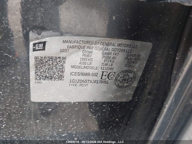 1G1ZD5STXJF170051 Chevrolet MALIBU LT