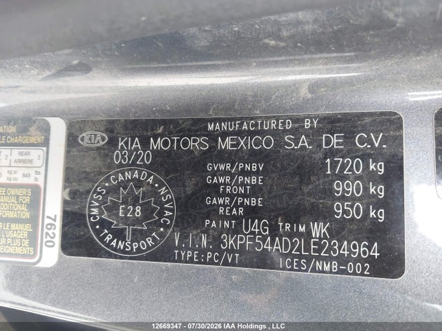 Aukcja sprzedaży 2020 Kia Forte Ex, vin: 3KPF54AD2LE234964, numer aukcji: 12669347