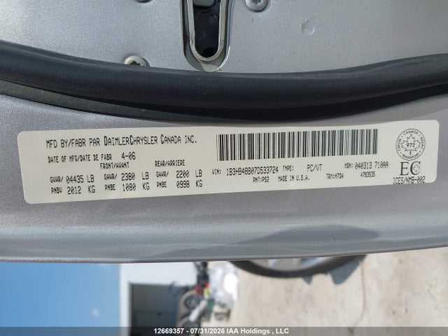12669357 :رقم المزاد ، 1B3HB48B07D533724 vin ، 2007 Dodge Caliber Sxt مزاد بيع